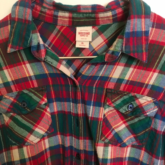 Mossimo Supply Co. Tops - Plaid red, teal and cream flannel button up.
